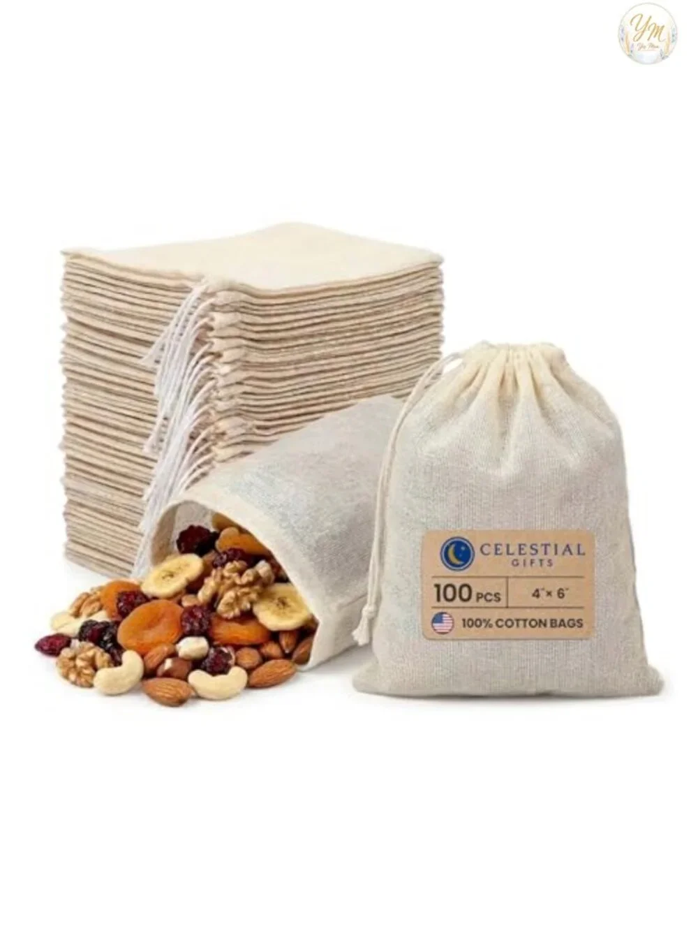 100 PCS Muslin Bags with Drawstring - Cotton Storage Bags for Tea, Spices,